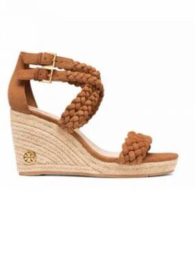 Tory Burch Bailey Braided Suede Strappy Espadrille Wedges Size 7